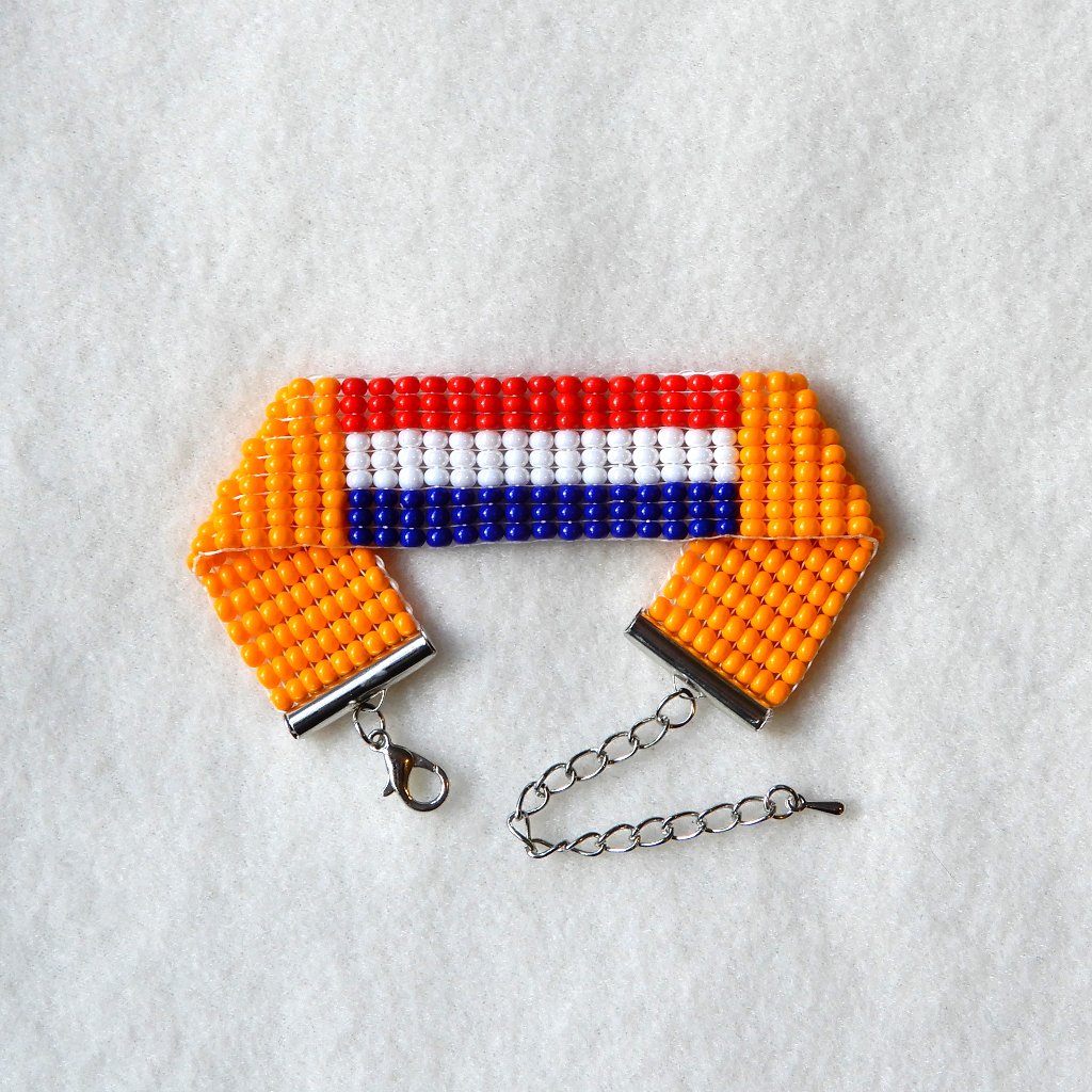 Netherlands Dutch Holland Flag Bead Bracelet, Handmade, Adjustable Length